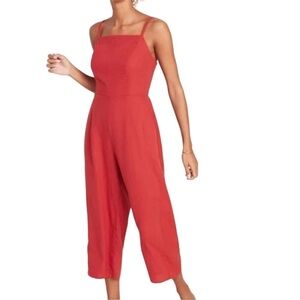 Old Navy Cropped Length Linen Jumpsuit Tamarind Coral Red size small